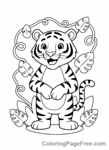 Tiger coloring page - Cartoon tiger smiling