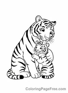 Tiger coloring page - Mother tiger cub