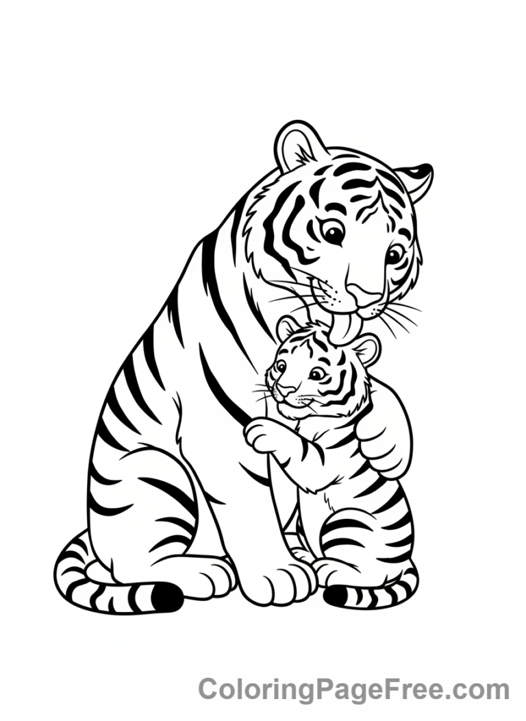 Tiger coloring page - Mother tiger cub
