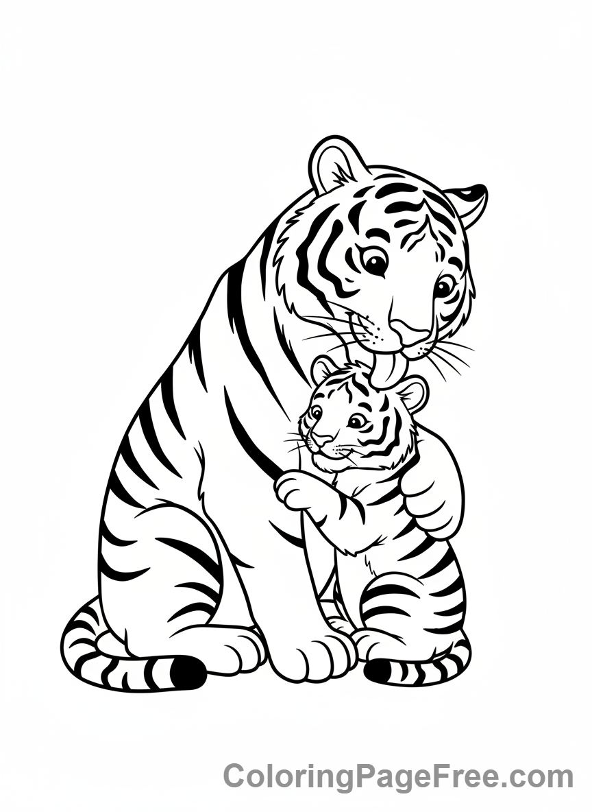 Tiger coloring page - Mother tiger cub