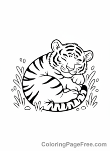 Tiger coloring page - Sleeping tiger cub