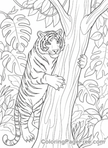Tiger coloring page - Tiger climbing tree
