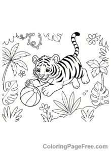 Tiger coloring page - Tiger cub playing