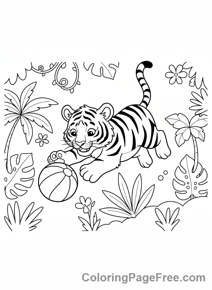 Tiger coloring page - Tiger cub playing