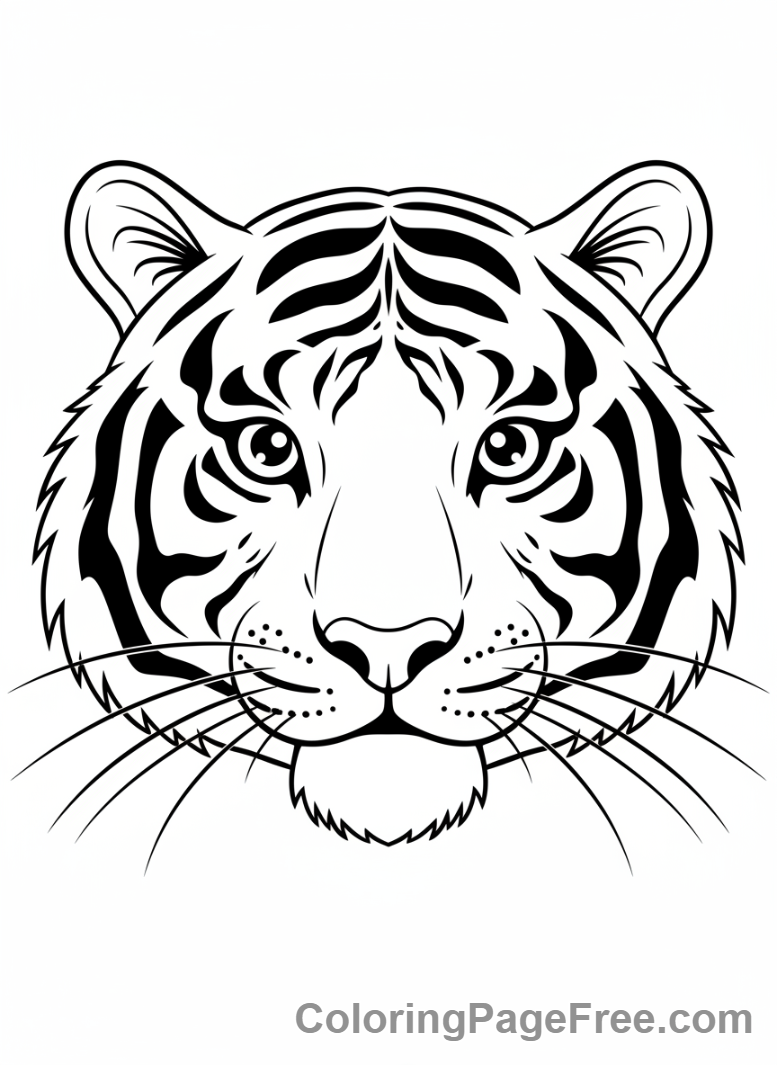 Tiger coloring page - Tiger face close-up