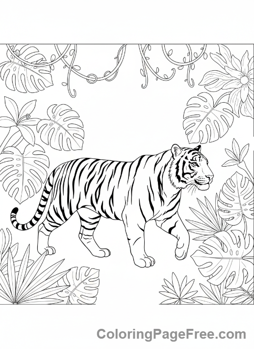 Tiger coloring page - Tiger in jungle