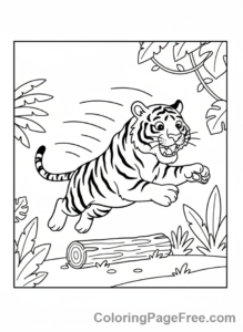 Tiger coloring page - Tiger jumping action