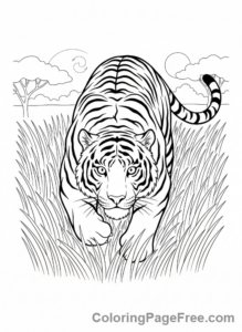 Tiger coloring page - Tiger stalking prey