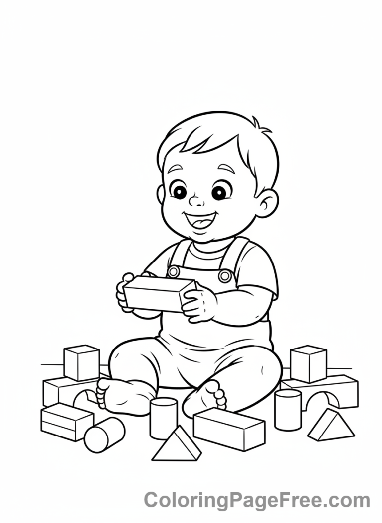 Toddlers coloring page - Toddler blocks play