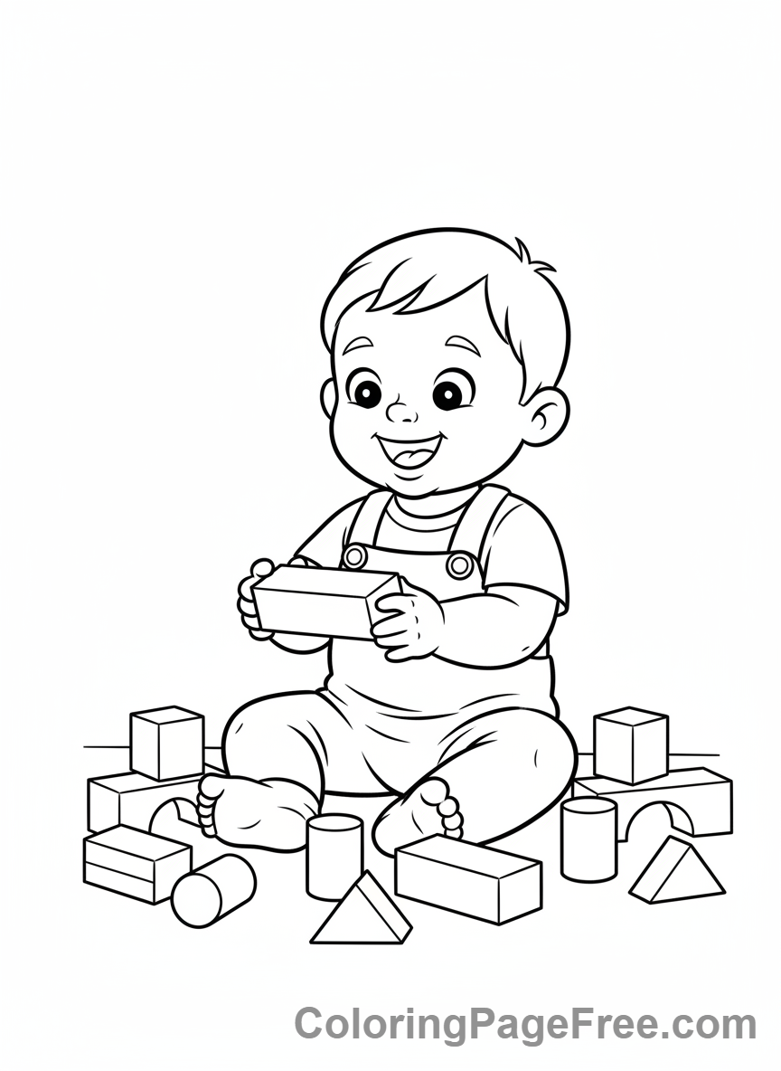 Toddlers coloring page - Toddler blocks play