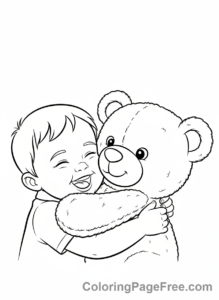 Toddlers coloring page - Toddler hugs teddy