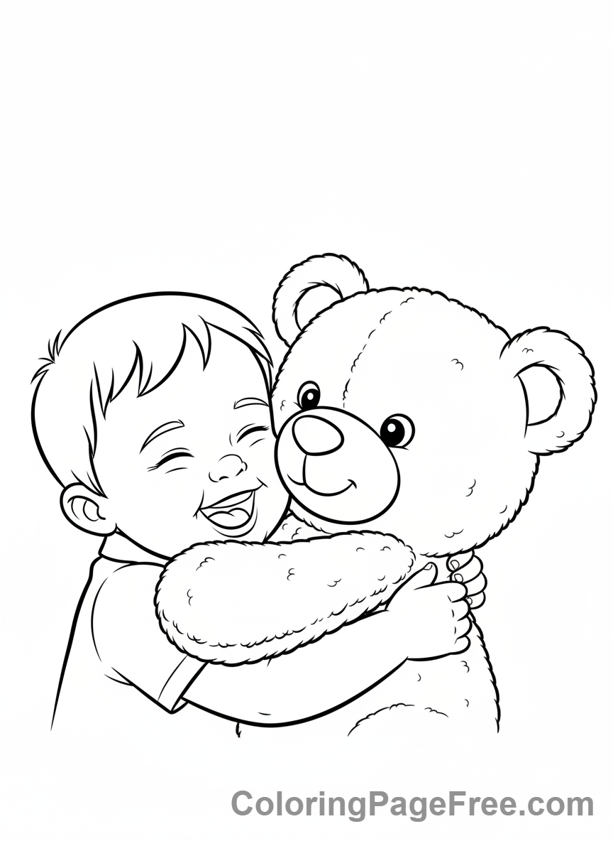 Toddlers coloring page - Toddler hugs teddy