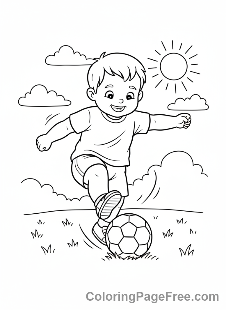 Toddlers coloring page - Toddler kicking ball