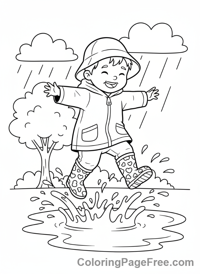 Toddlers coloring page - Toddler puddle splash