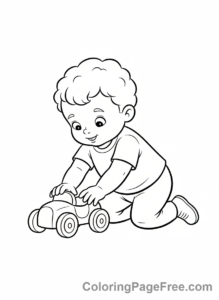 Toddlers coloring page - Toddler pushing car