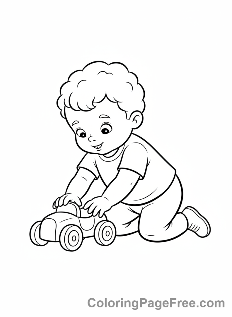 Toddlers coloring page - Toddler pushing car