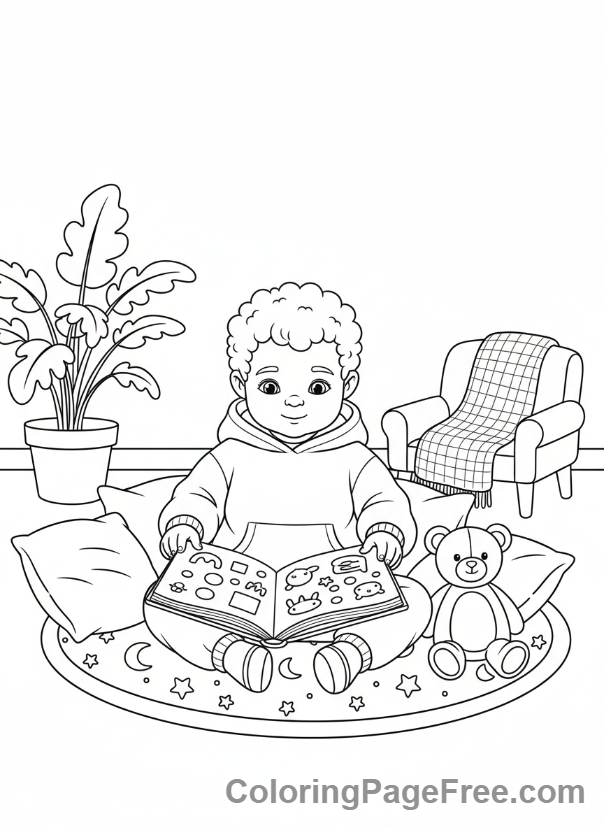 Toddlers coloring page - Toddler reading book