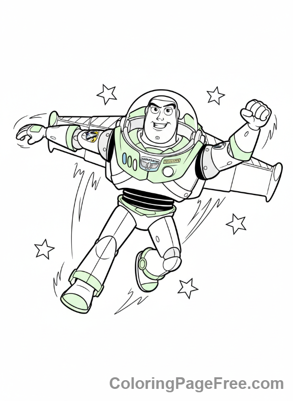 Toy Story coloring page - Buzz Lightyear flying action