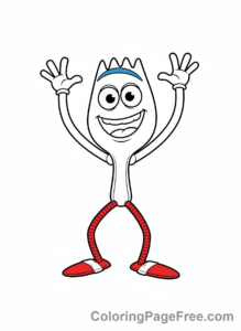 Toy Story coloring page - Forky smiling excited