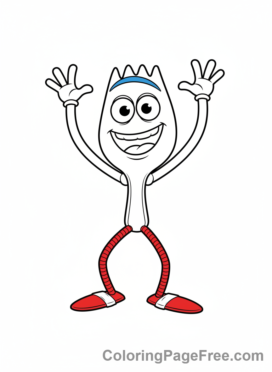 Toy Story coloring page - Forky smiling excited