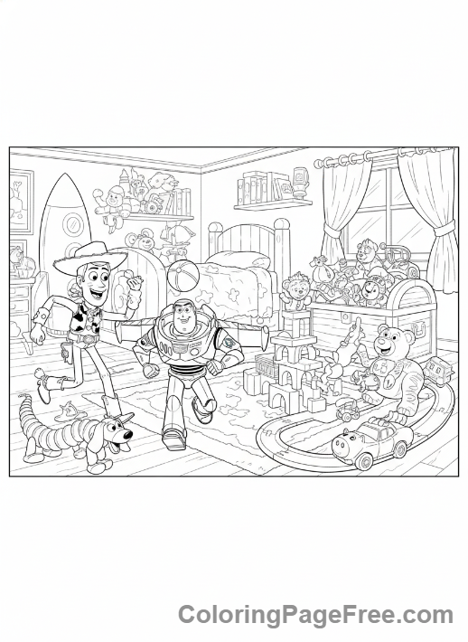 Toy Story coloring page - Toys playing together