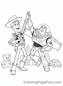 Toy Story coloring page - Woody Buzz high-five
