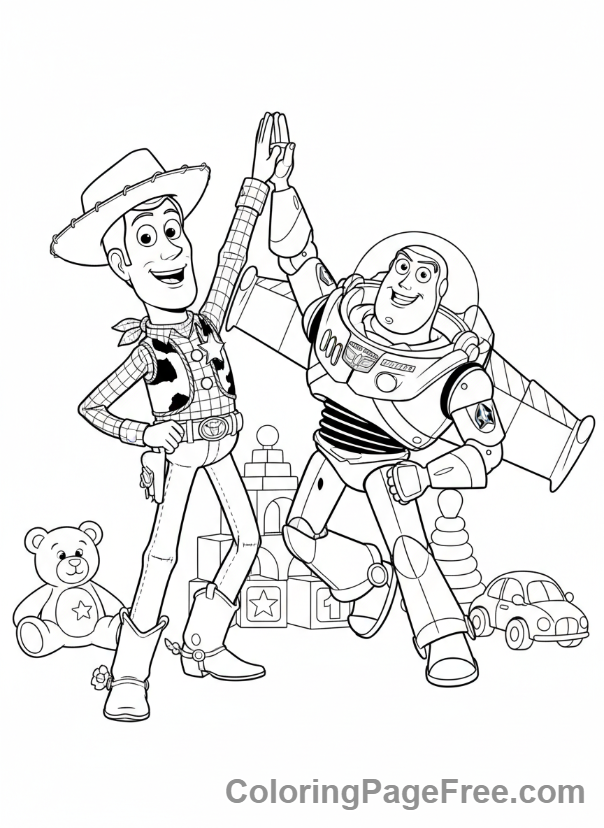 Toy Story coloring page - Woody Buzz high-five