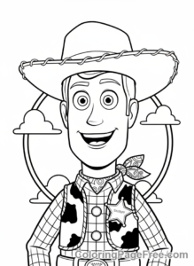 Toy Story coloring page - Woody happy close-up