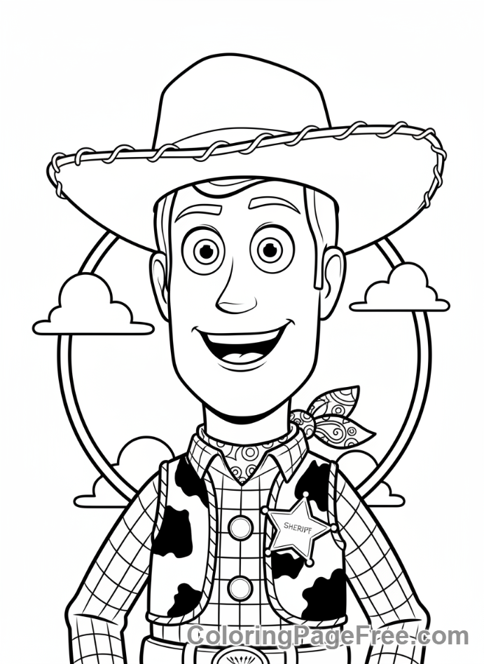 Toy Story coloring page - Woody happy close-up