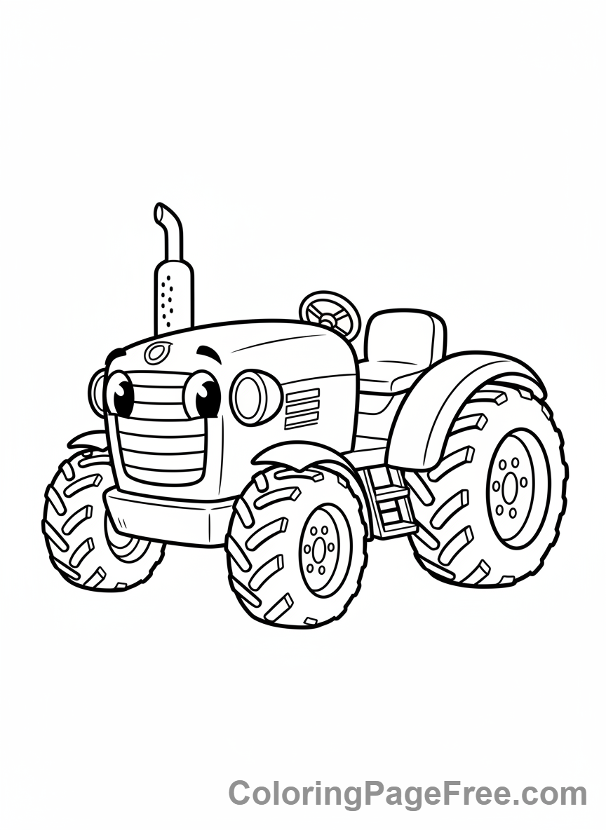 Tractor coloring page - Friendly tractor simple