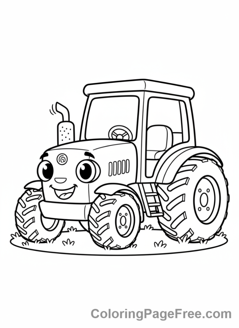Tractor coloring page - Happy cartoon tractor
