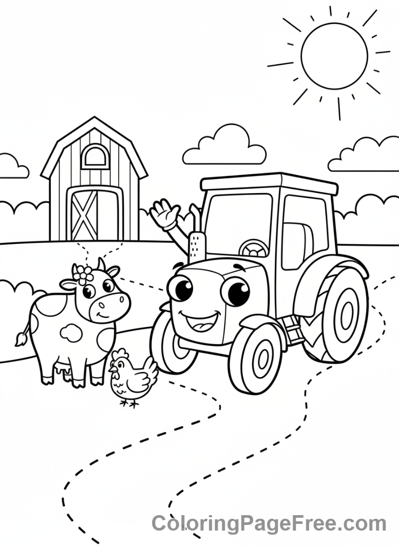 Tractor coloring page - Tractor farm animals