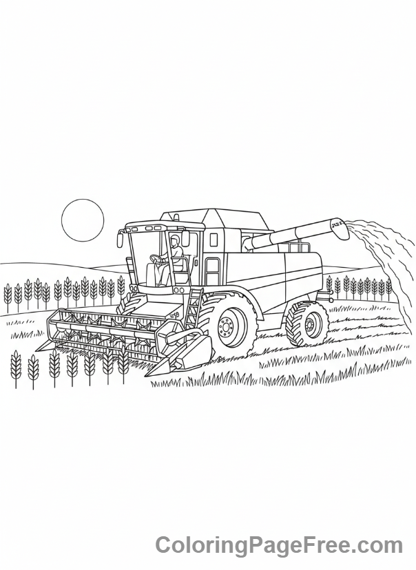 Tractor coloring page - Tractor harvesting crops