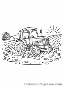 Tractor coloring page - Tractor in mud