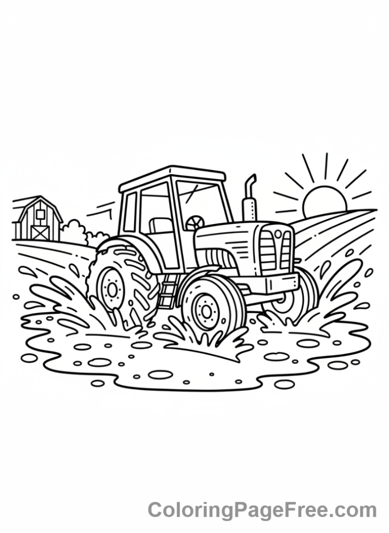 Tractor coloring page - Tractor in mud
