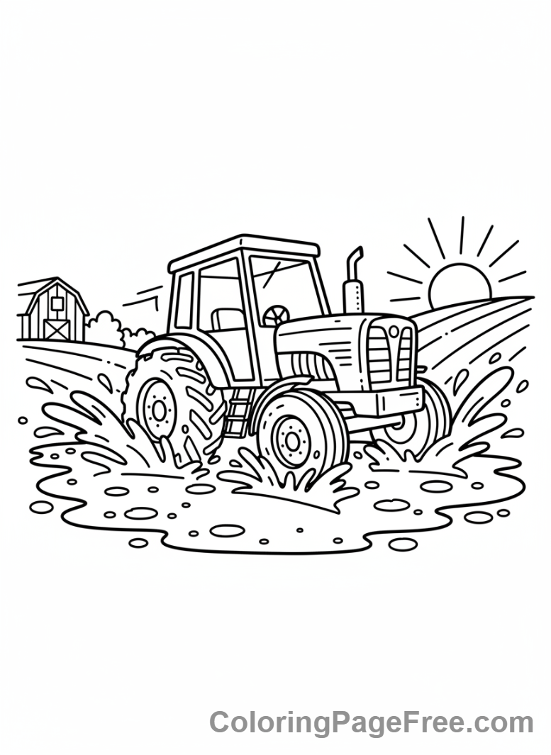 Tractor coloring page - Tractor in mud