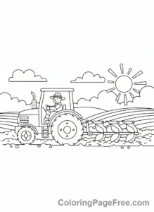 Tractor coloring page - Tractor plowing field
