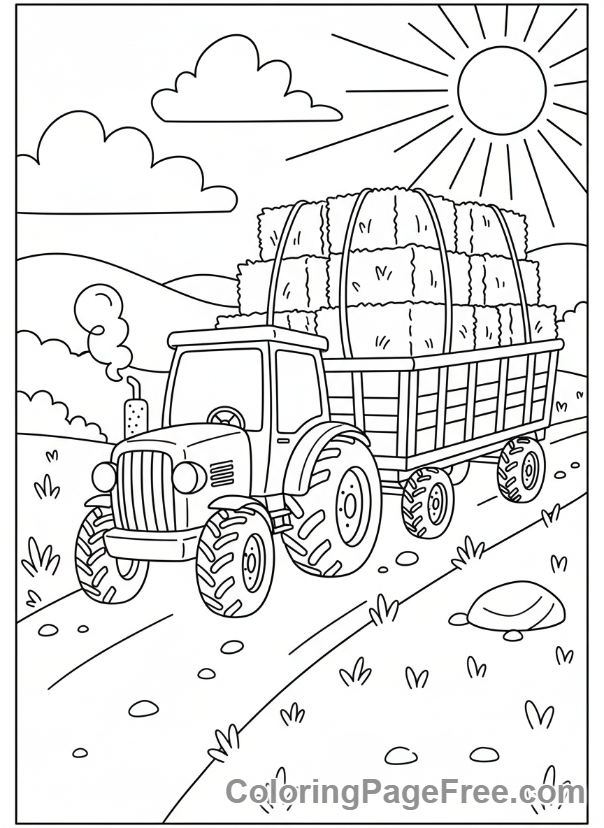 Tractor coloring page - Tractor pulling trailer