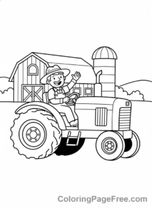 Tractor coloring page - Tractor with farmer