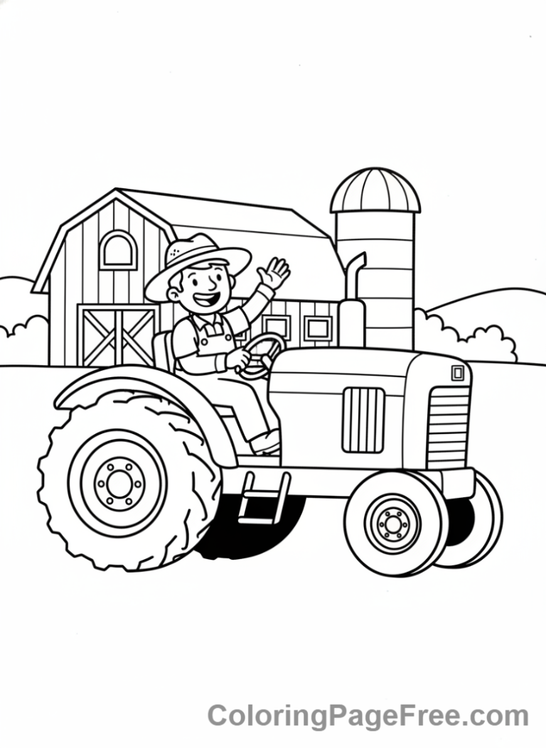 Tractor coloring page - Tractor with farmer