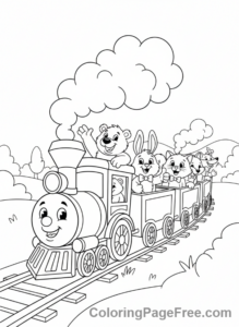 Train coloring page - Cartoon train animals