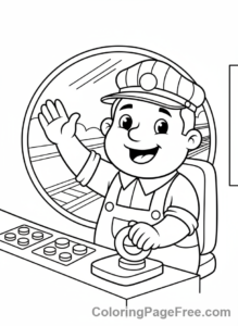 Train coloring page - Engineer smiling close-up
