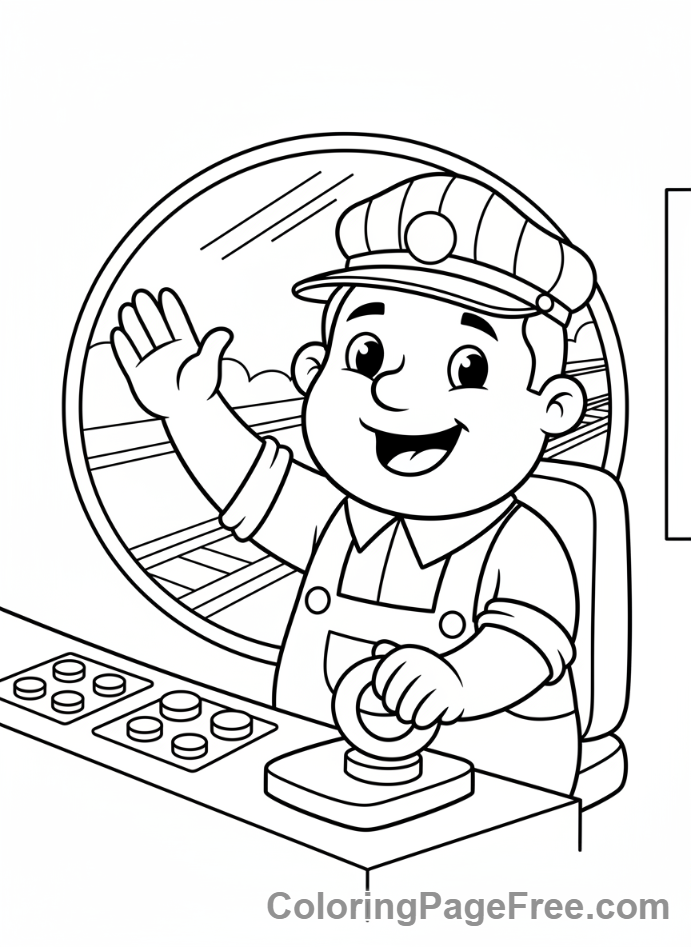 Train Engineer Conductor Coloring Page