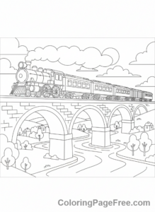 Train coloring page - Train crossing bridge