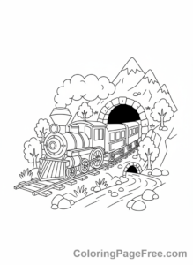 Train coloring page - Train entering tunnel