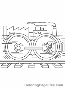 Train coloring page - Train wheels and tracks