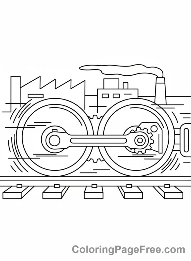Train coloring page - Train wheels and tracks