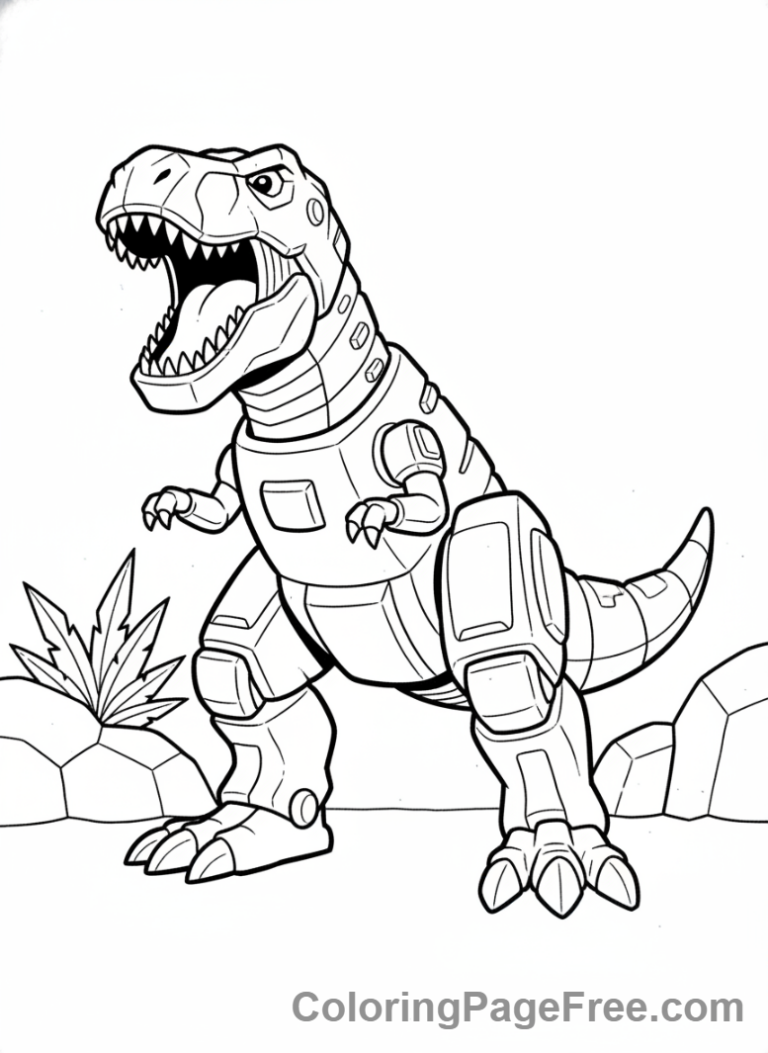 Transformers coloring page - Grimlock roaring T-Rex