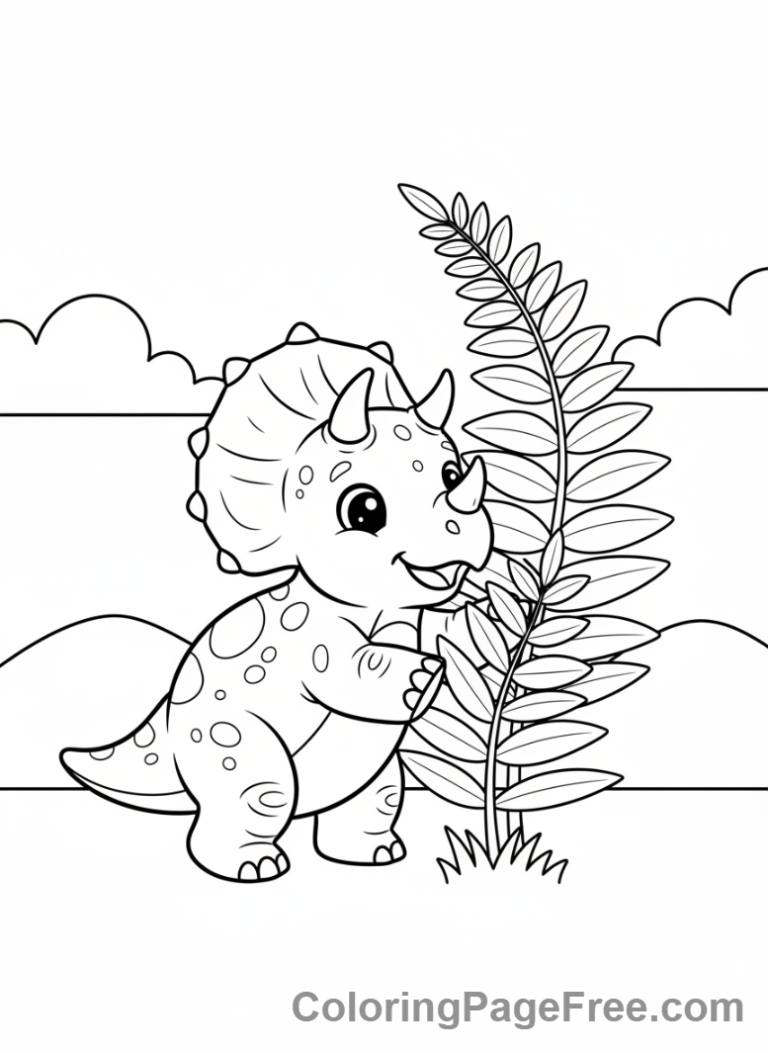 Triceratops coloring page - Baby Triceratops playing