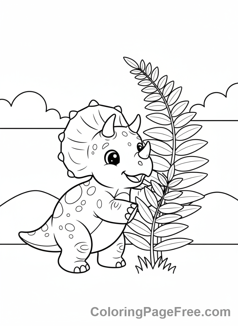 Triceratops coloring page - Baby Triceratops playing
